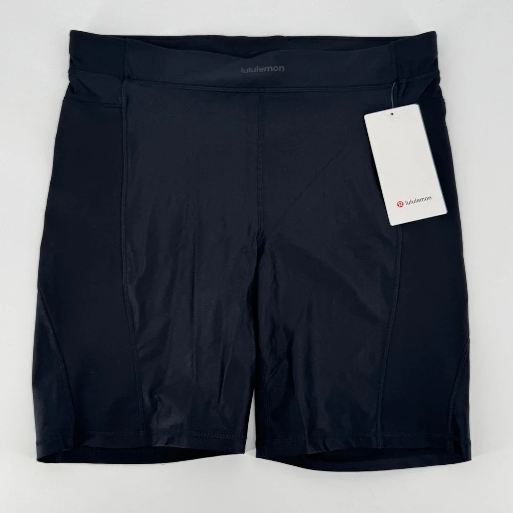 Lululemon Satin Shine Panelled HR Short 8‎ Wordmark Black LW7DMRS Womens Size 14